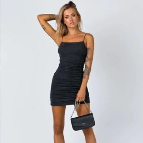 New*Princess Polly Black Simmering Ruched Bodycon Mini Dress 6 - Picture 13 of 15